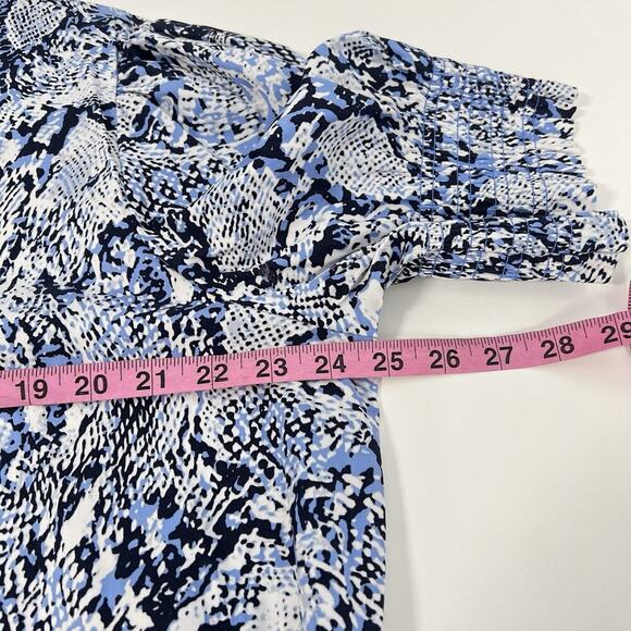 Chico’s Smocked Puff Sleeve Blue Reptile Print Midi Dress Women’s 16/18 (3) - Picture 10 of 11